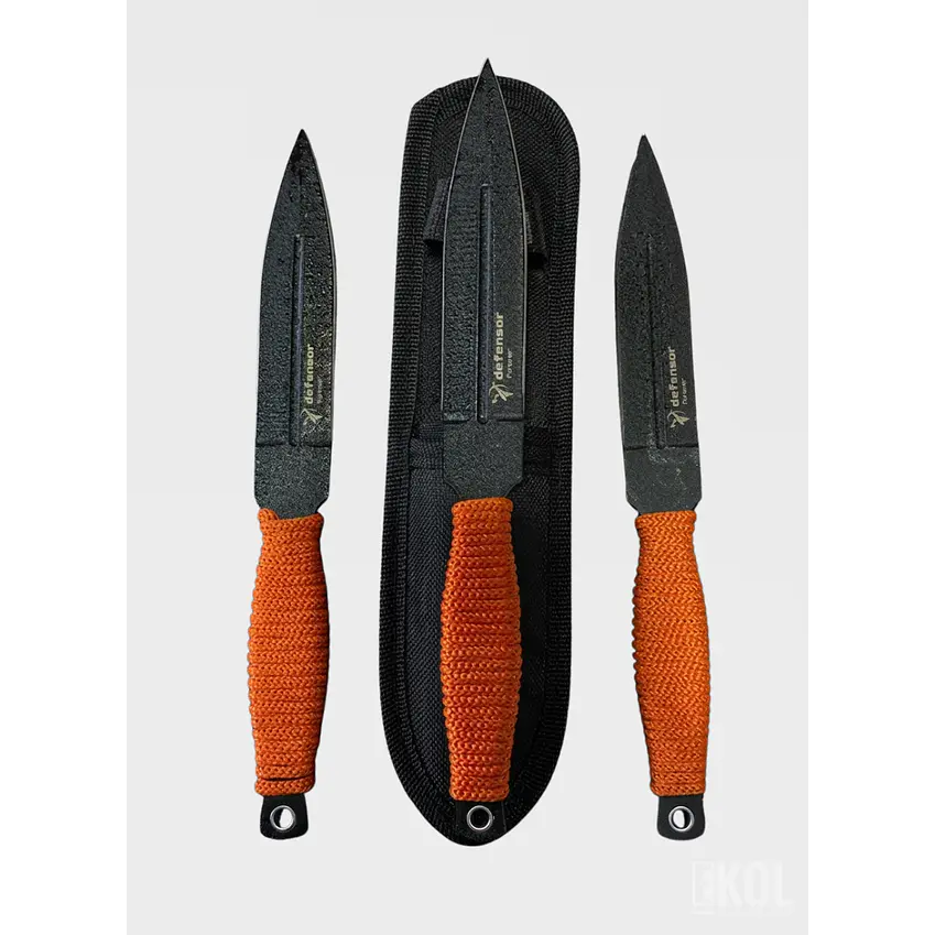 Set 3 Cuchillos Lanzamiento Defensor 15cm Acero Mango Cuerda 4