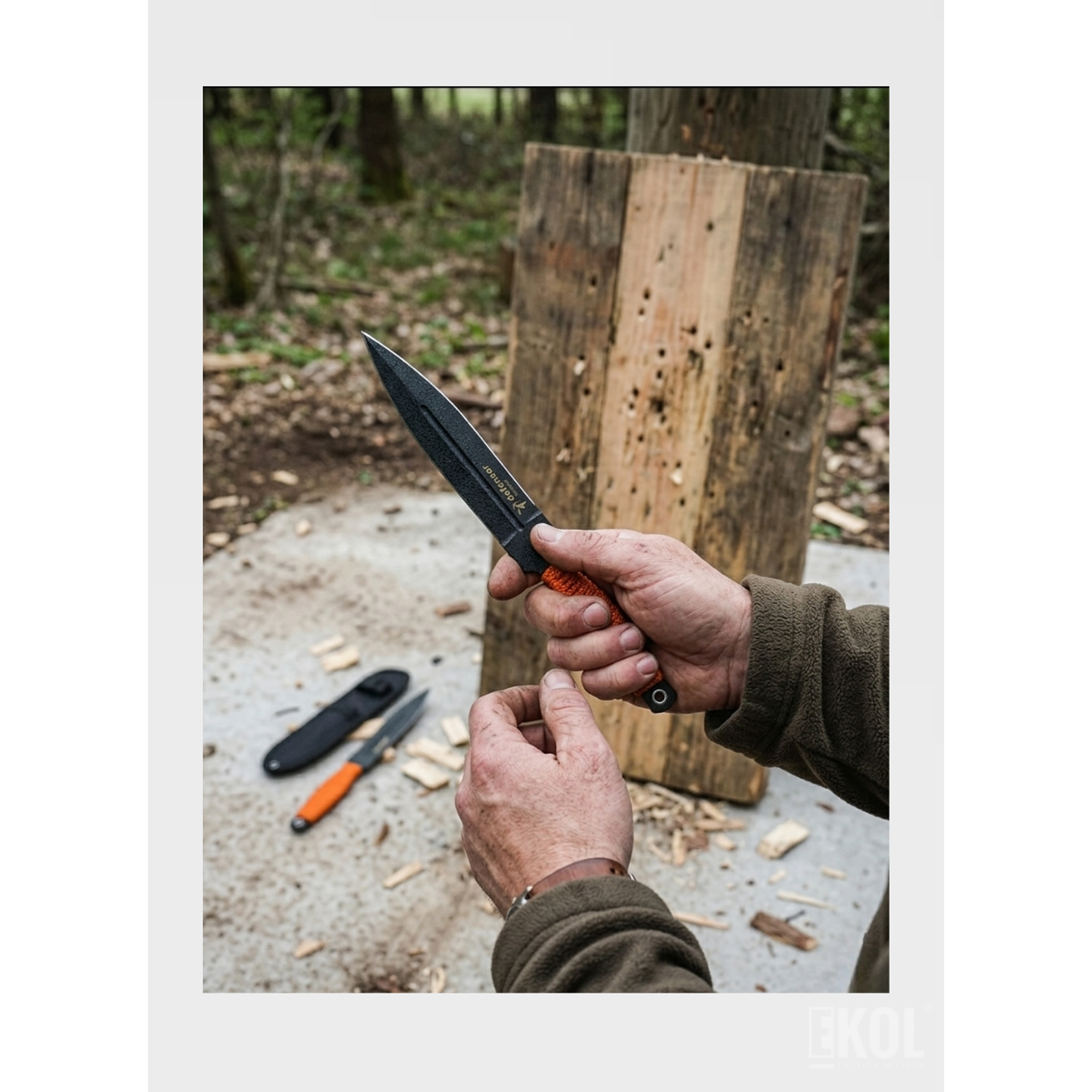 Set 3 Cuchillos Lanzamiento Defensor 15cm Acero Mango Cuerda 5