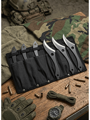 Set Completo de 6 Cuchillos Lanzadores Tácticos Militares y de Defensa (19 cm)