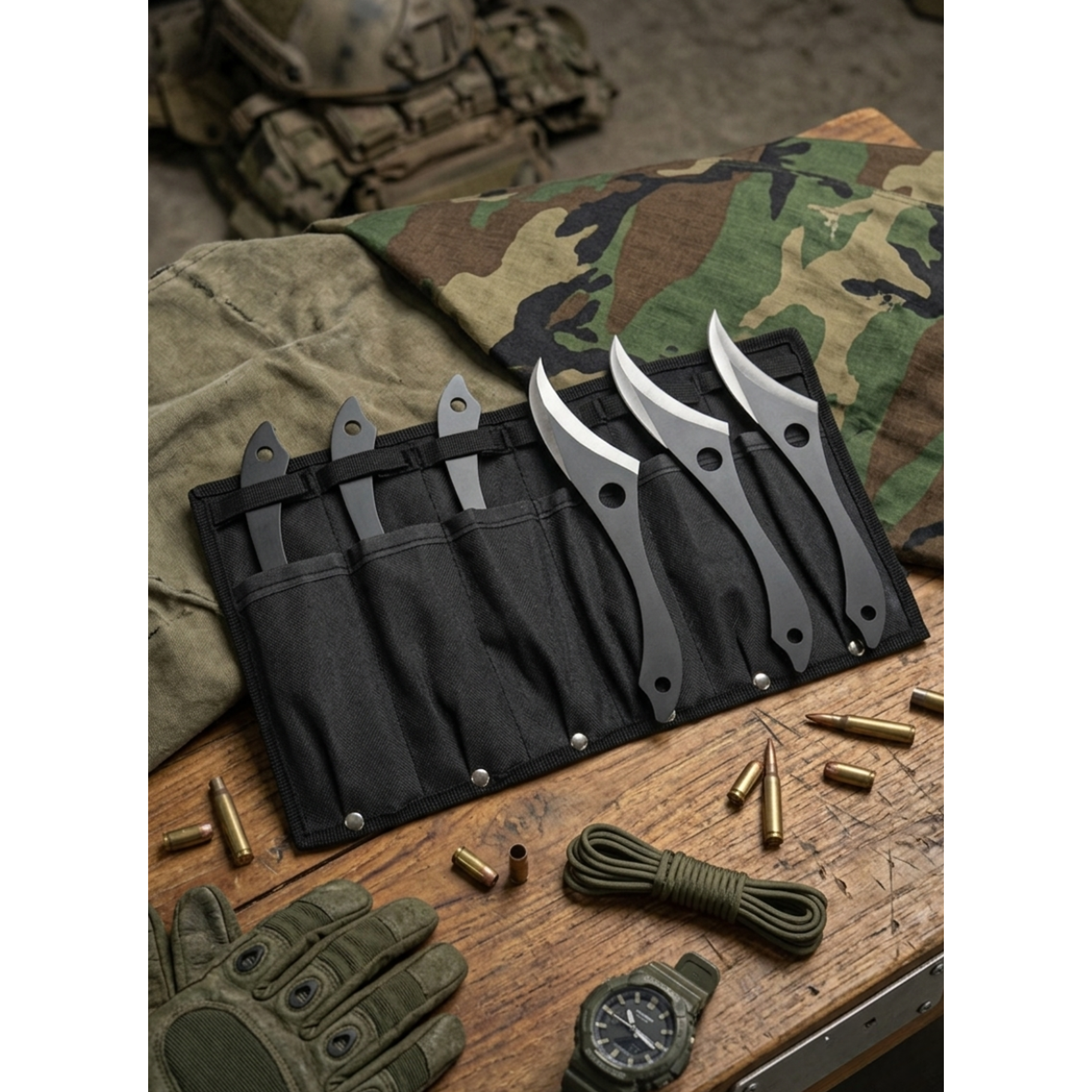 Set Completo de 6 Cuchillos Lanzadores Tácticos Militares y de Defensa (19 cm) 1