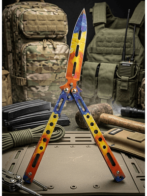 Cuchillo Navaja Mariposa Cuchillo - Practica Sin Filo 21 cm Tricolor Hoja Metalica Drop 