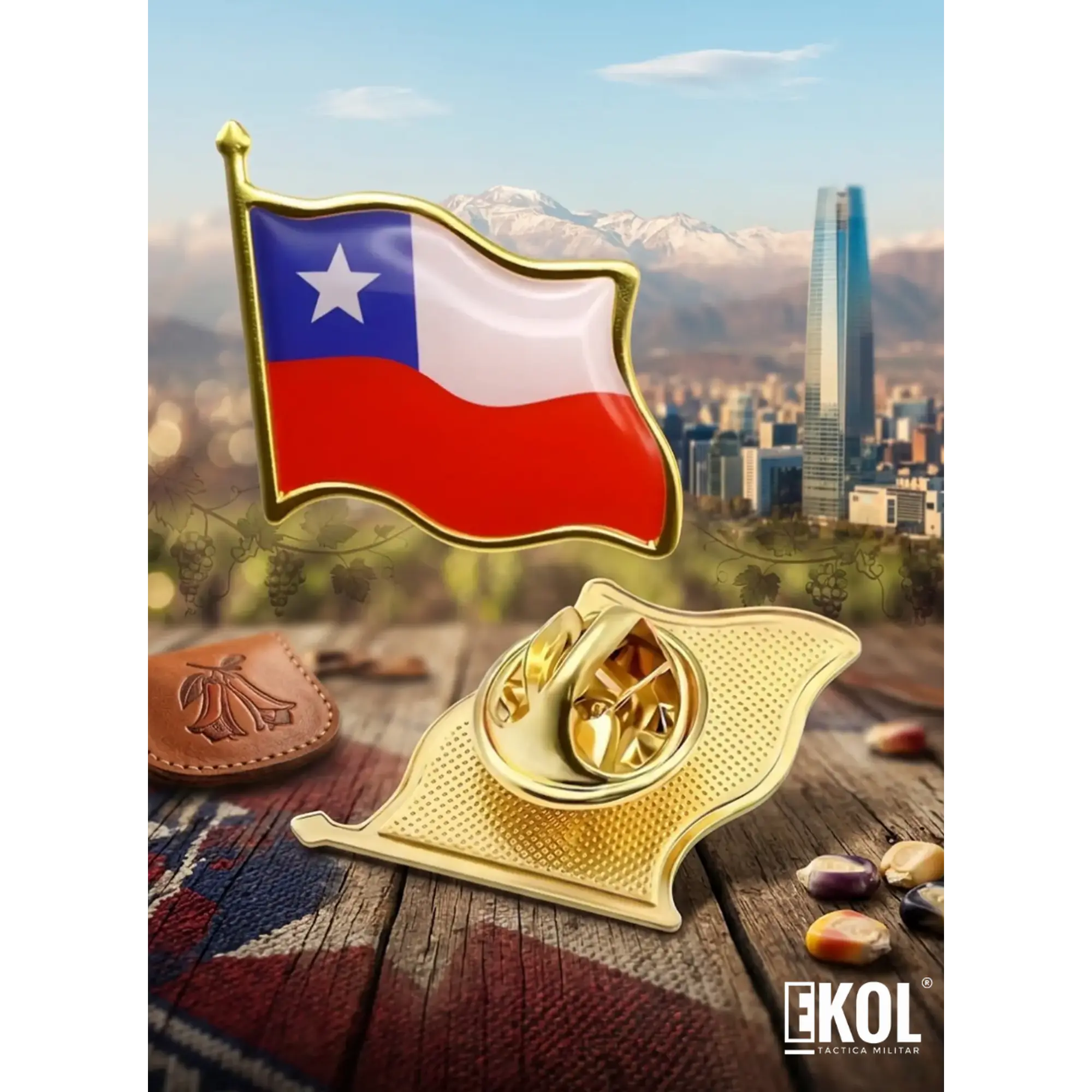 Broche Tipo Piocha Bandera De Chile Por Unidad- Calidad Superior  1