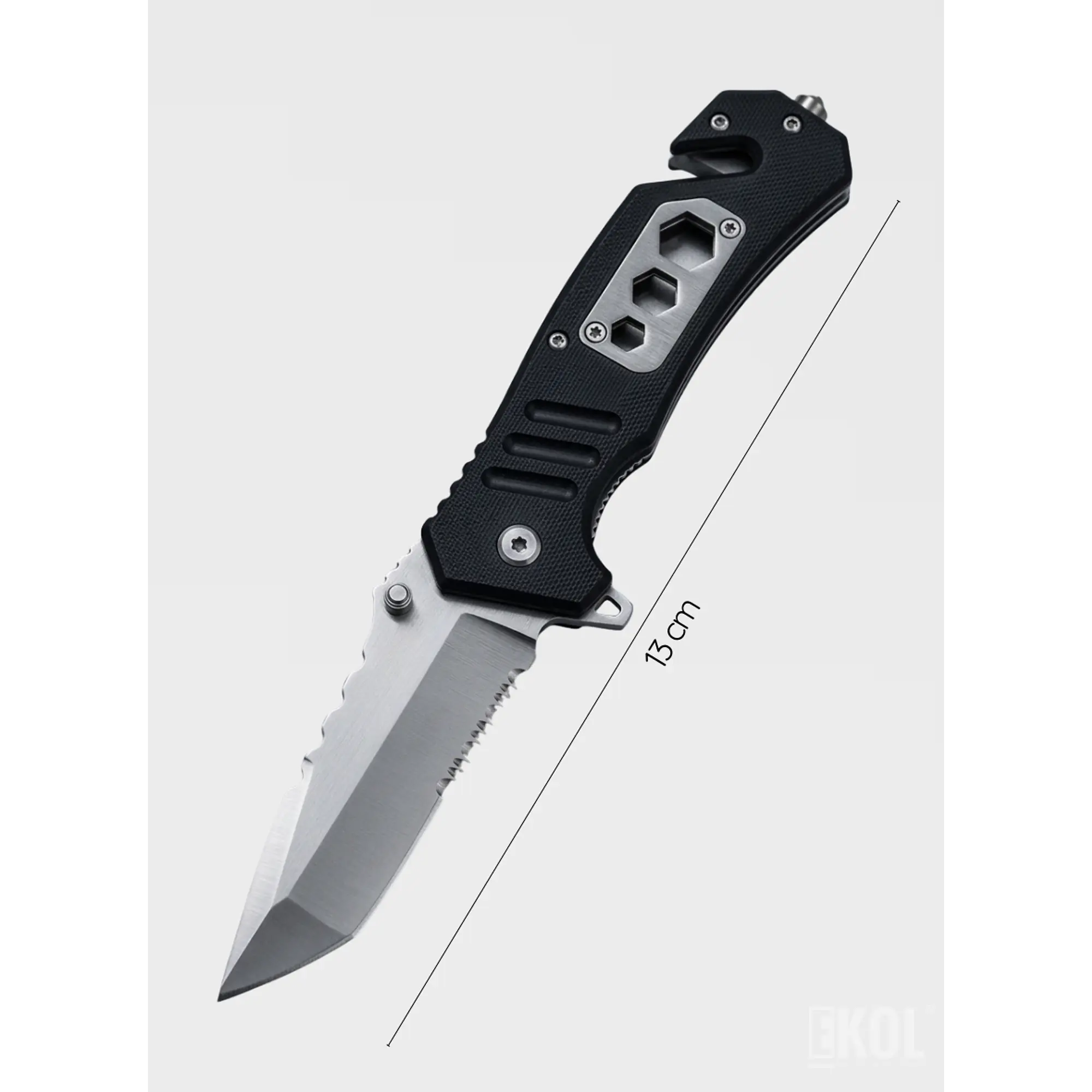 Navaja Táctica Militar 13cm - Cortapluma con Rompe Vidrio y Clip 4