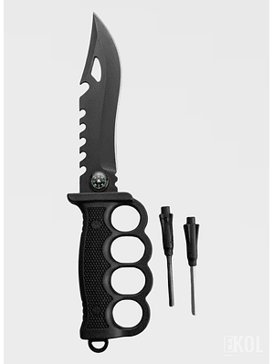 Cuchillo Táctico Militar Manopla Con Pedernal Black 18cm