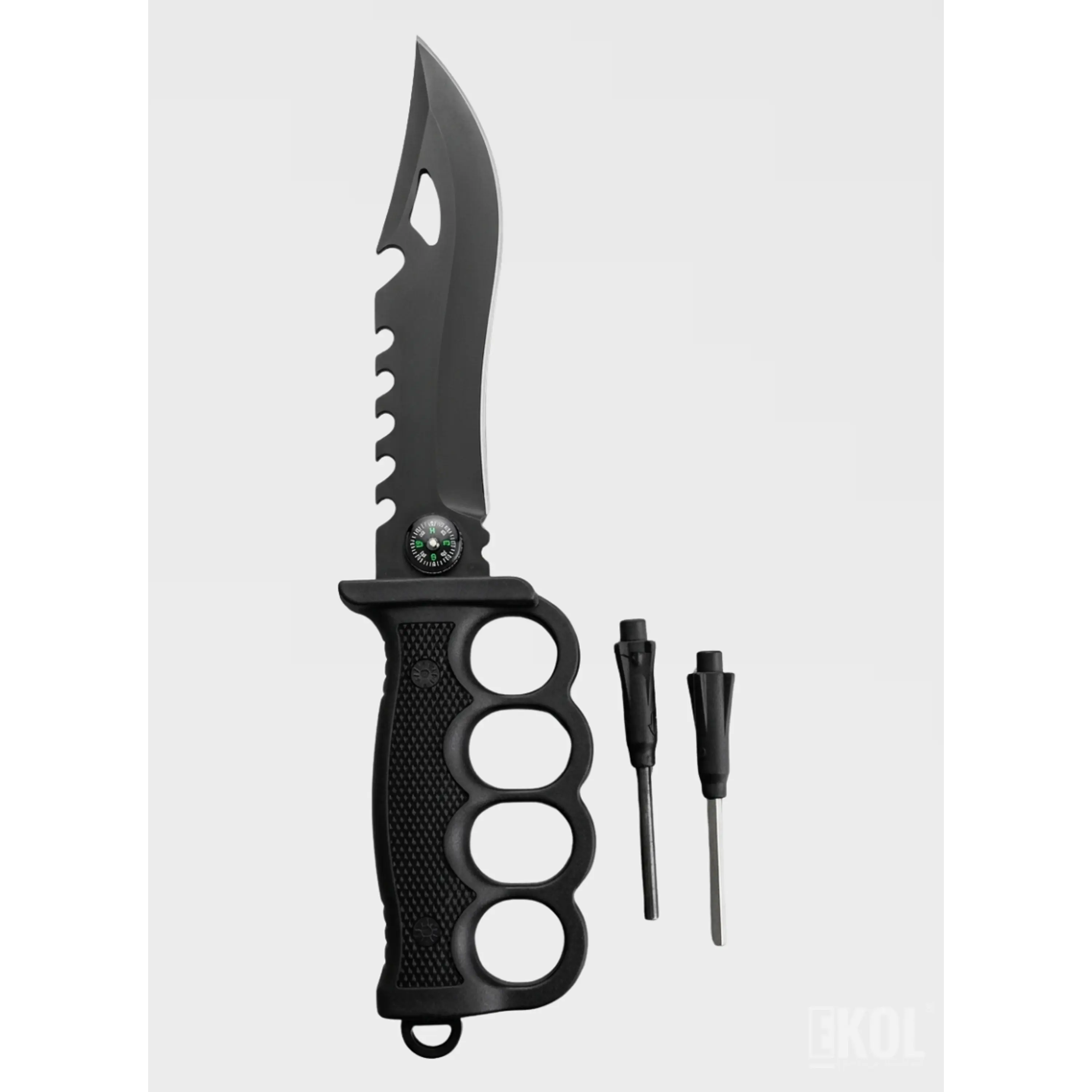 Cuchillo Táctico Militar Manopla Con Pedernal Black 18cm 2