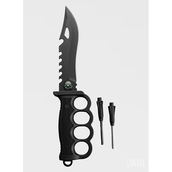 Cuchillo Táctico Militar Manopla Con Pedernal Black 18cm 2