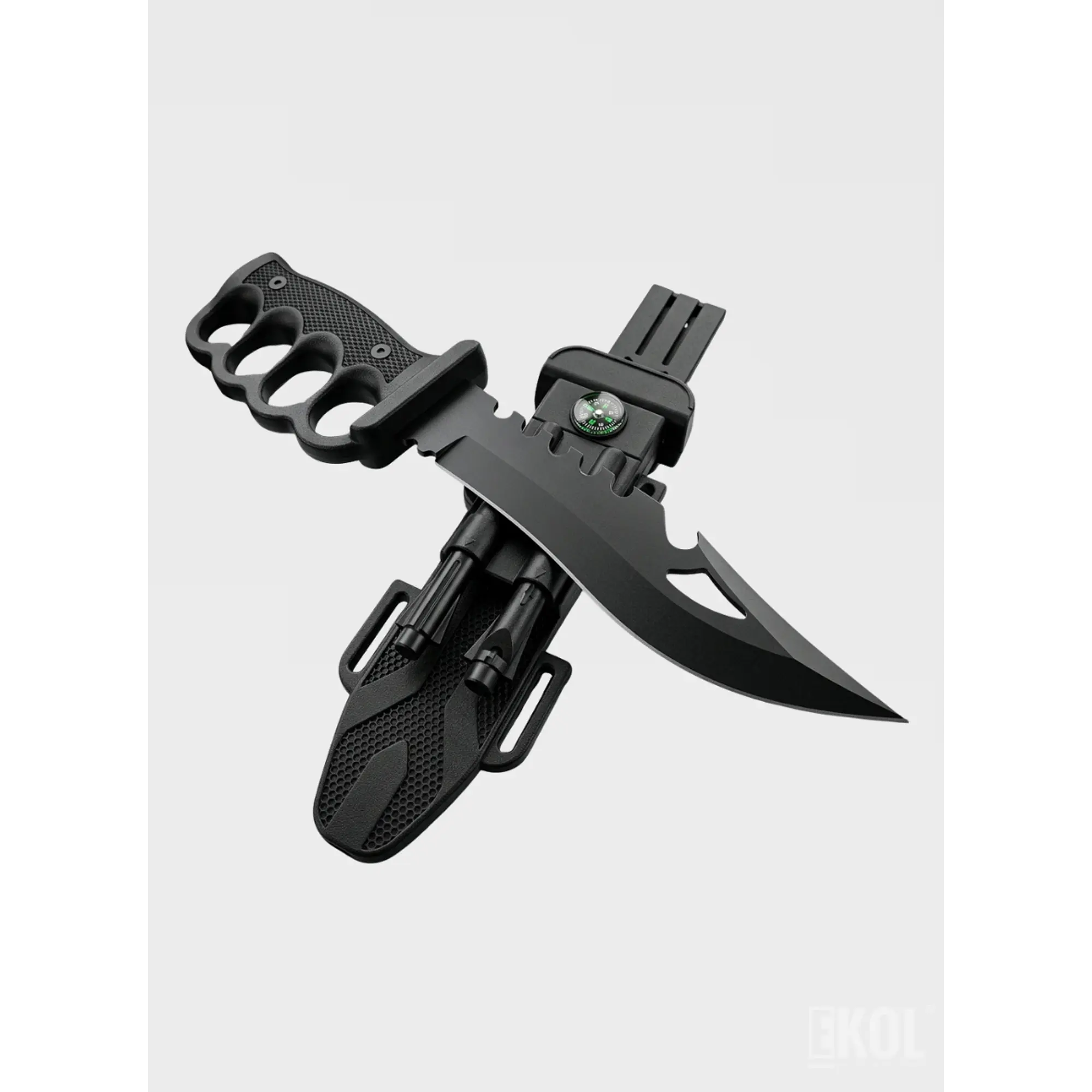 Cuchillo Táctico Militar Manopla Con Pedernal Black 18cm 3