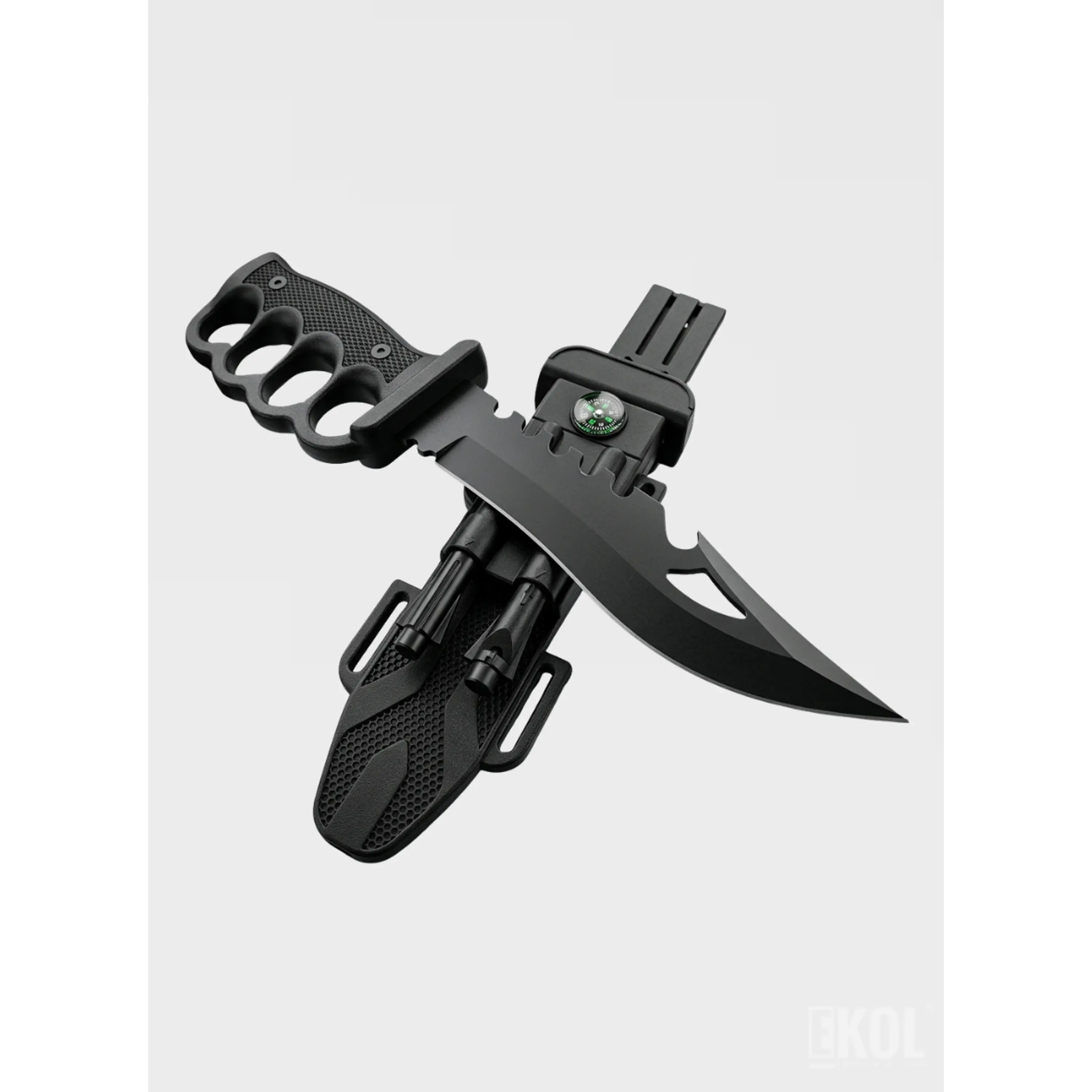 Cuchillo Táctico Militar Manopla Con Pedernal Black 18cm 3