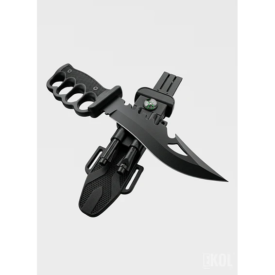 Cuchillo Táctico Militar Manopla Con Pedernal Black 18cm 3