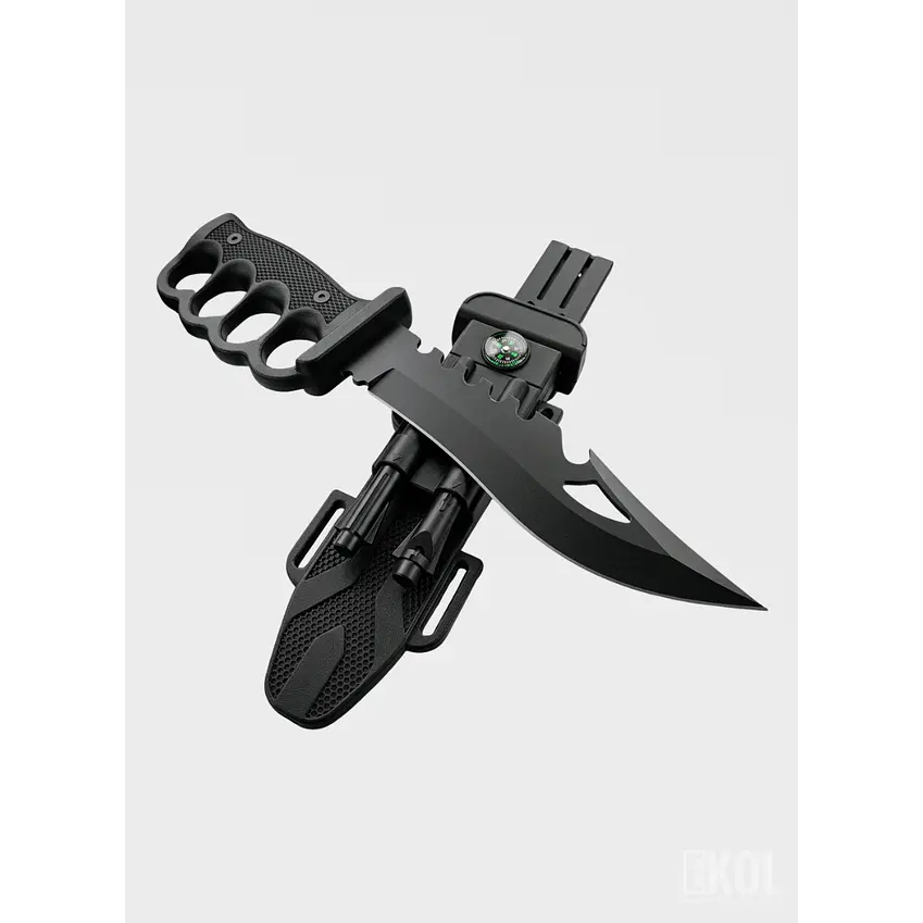 Cuchillo Táctico Militar Manopla Con Pedernal Black 18cm 3