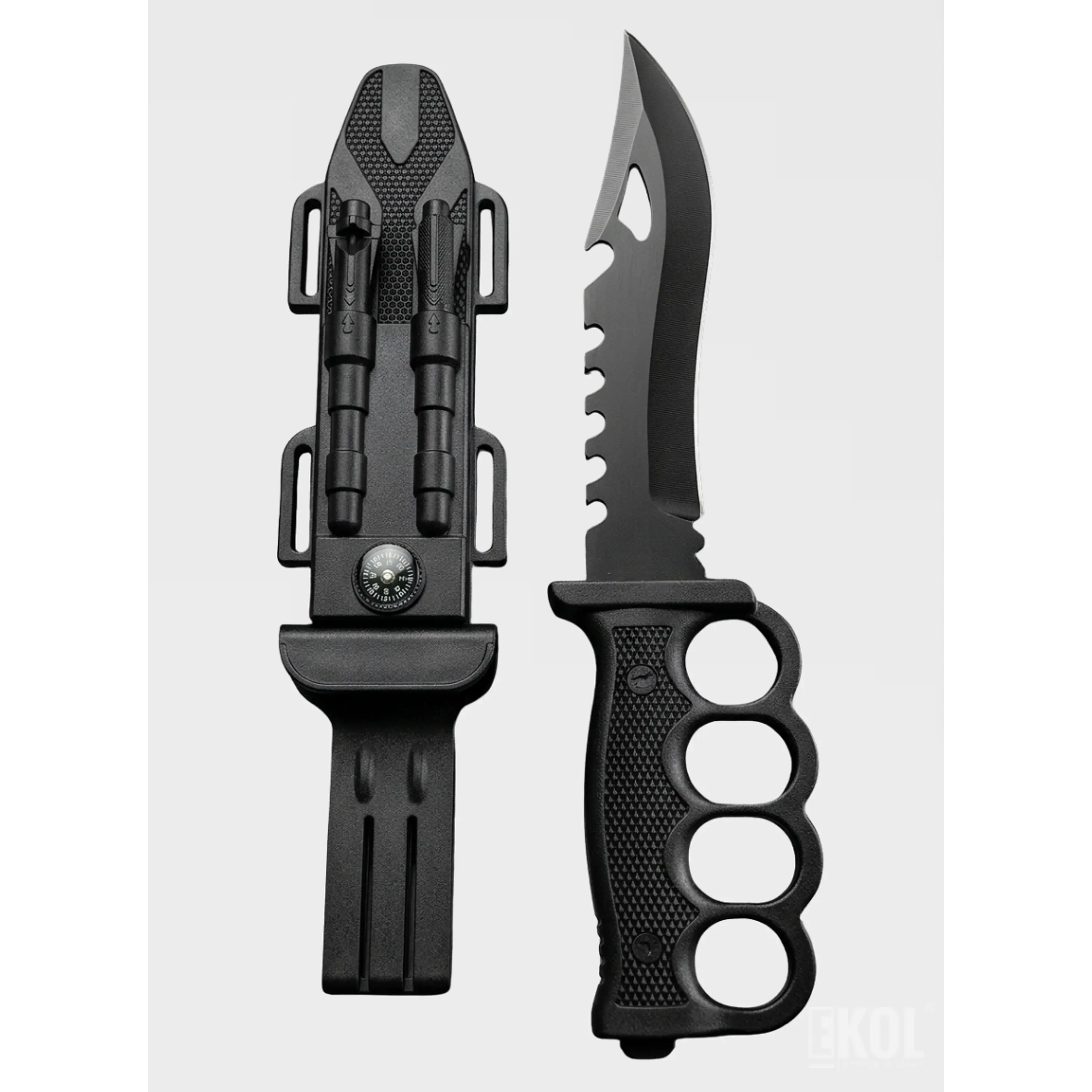 Cuchillo Táctico Militar Manopla Con Pedernal Black 18cm 5