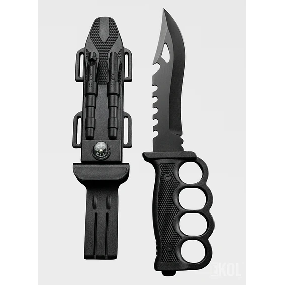 Cuchillo Táctico Militar Manopla Con Pedernal Black 18cm 5