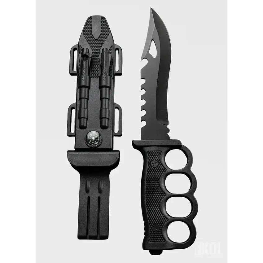 Cuchillo Táctico Militar Manopla Con Pedernal Black 18cm 5