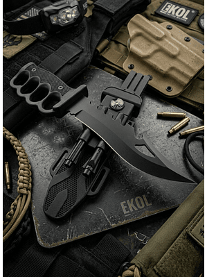 Cuchillo Táctico Militar Manopla Con Pedernal Black 18cm