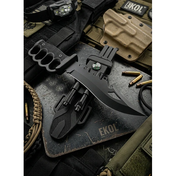 Cuchillo Táctico Militar Manopla Con Pedernal Black 18cm 1
