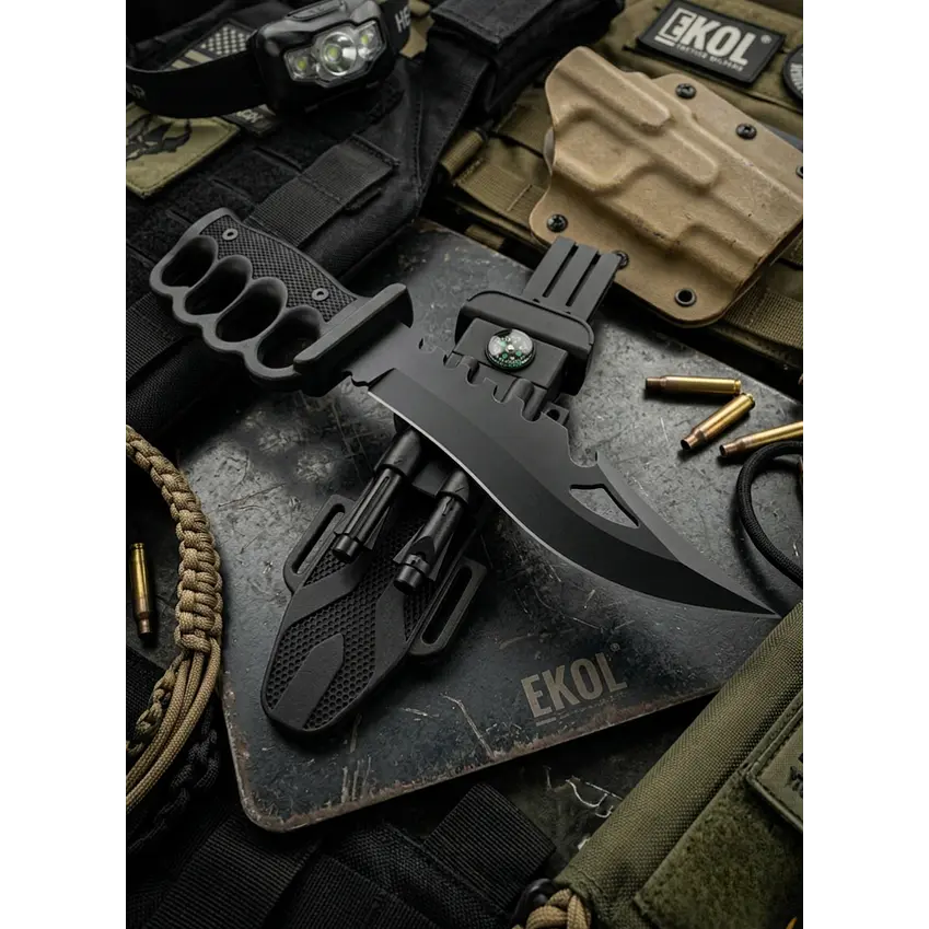 Cuchillo Táctico Militar Manopla Con Pedernal Black 18cm 1
