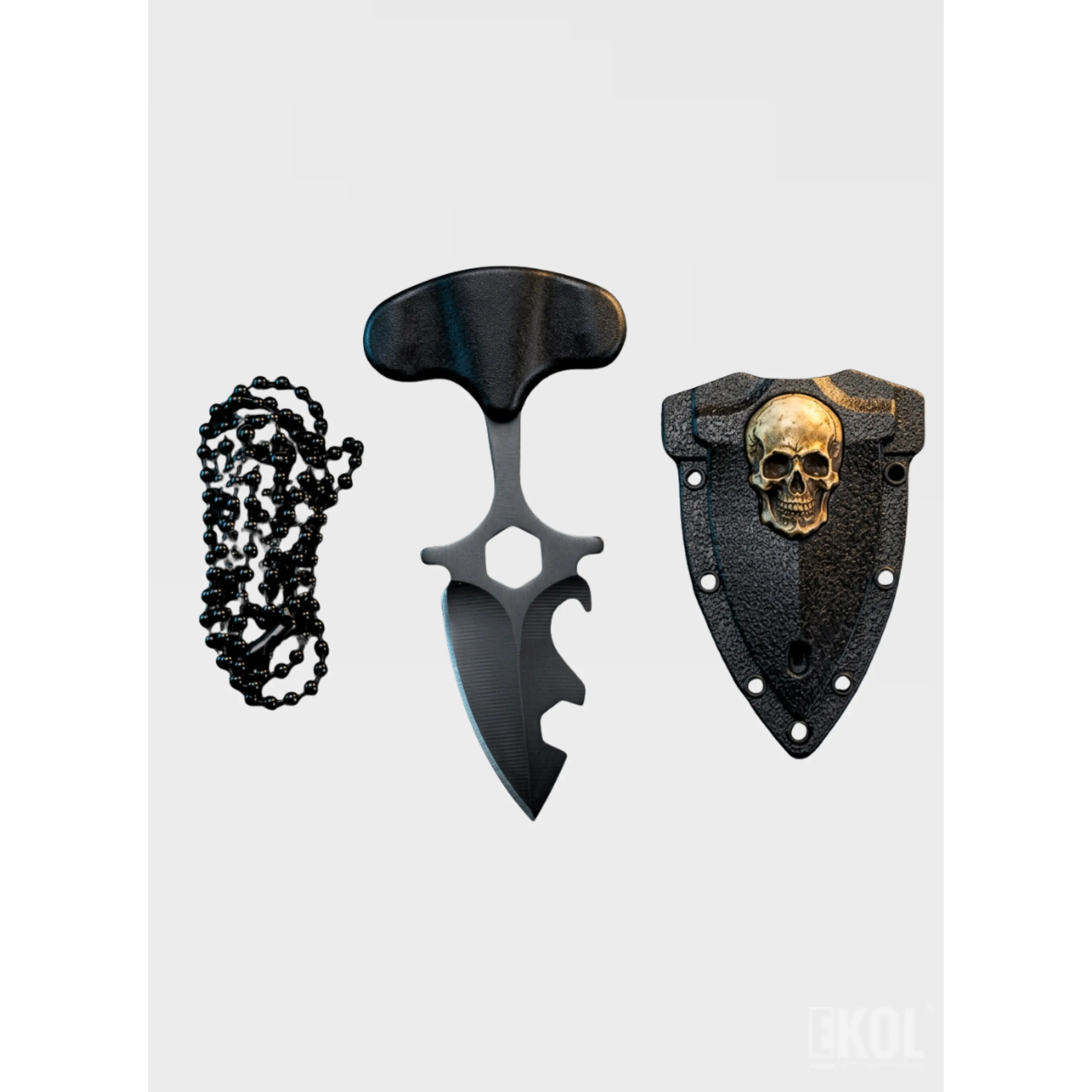 Cuchillo Táctico Militar Full Tang Calavera - Acero 15cm + Funda 5