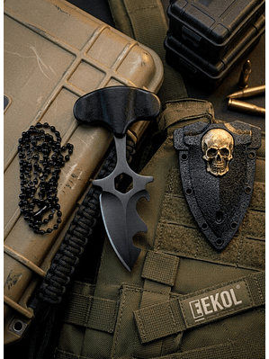 Cuchillo Táctico Militar Full Tang Calavera - Acero 15cm + Funda