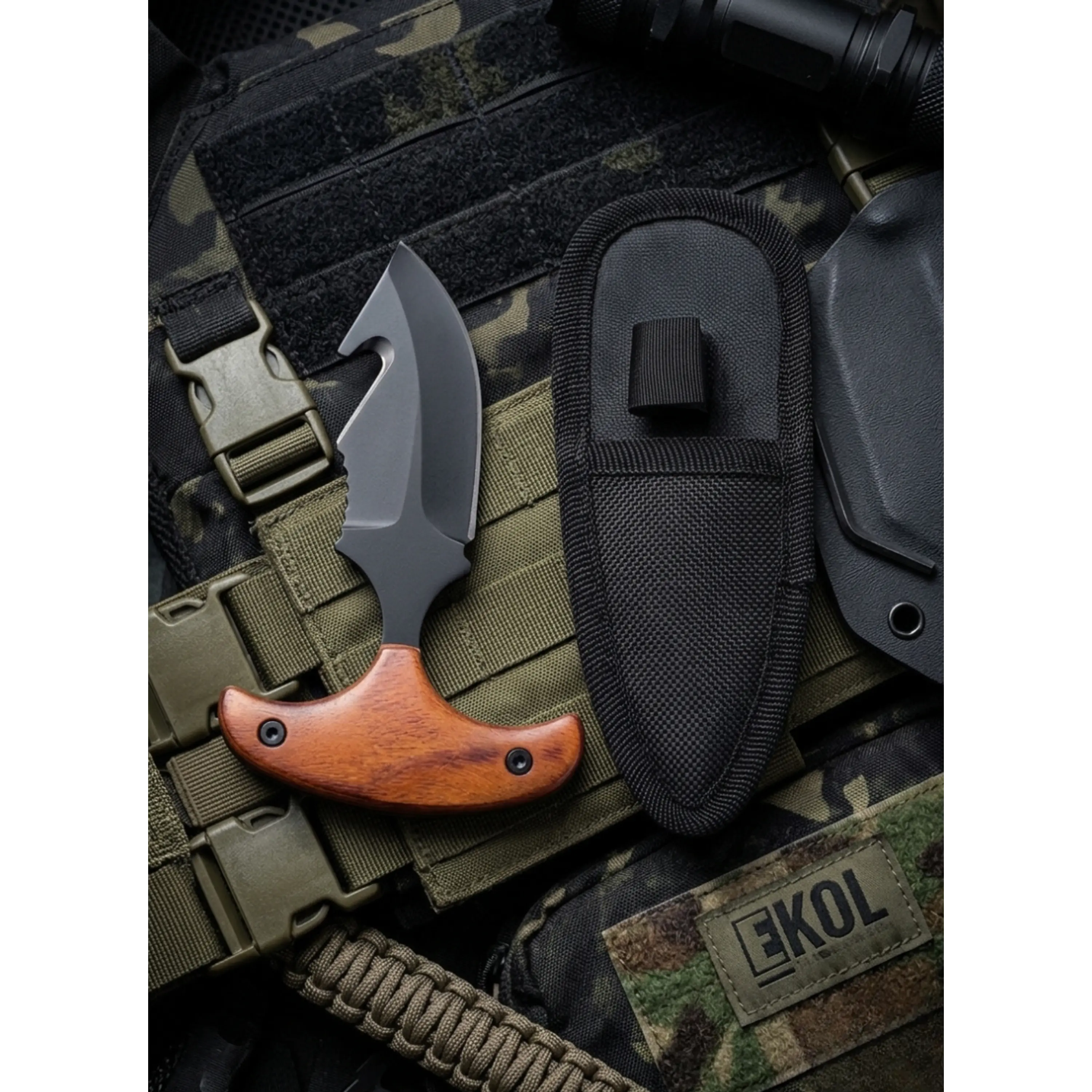 Cuchillo Push Dagger Táctico 15cm - Manopla De Cuello Con Funda 1