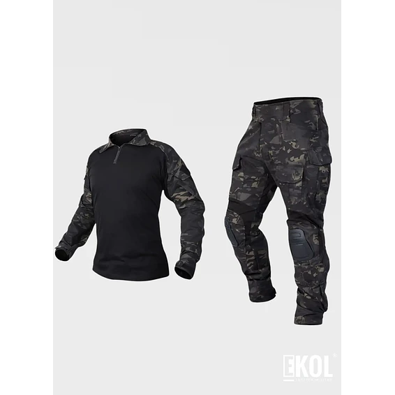Tenida Completa Militar Tactico Polera + Pantalon + Rodilleras  2