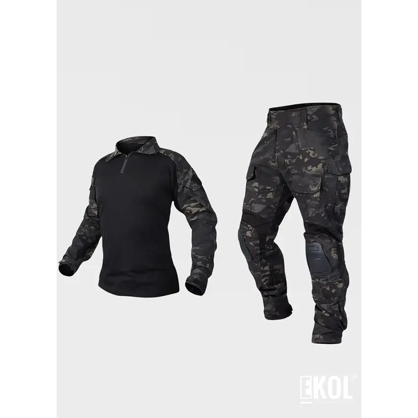 Tenida Completa Militar Tactico Polera + Pantalon + Rodilleras  2
