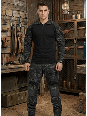 Tenida Completa Militar Tactico Polera + Pantalon + Rodilleras 