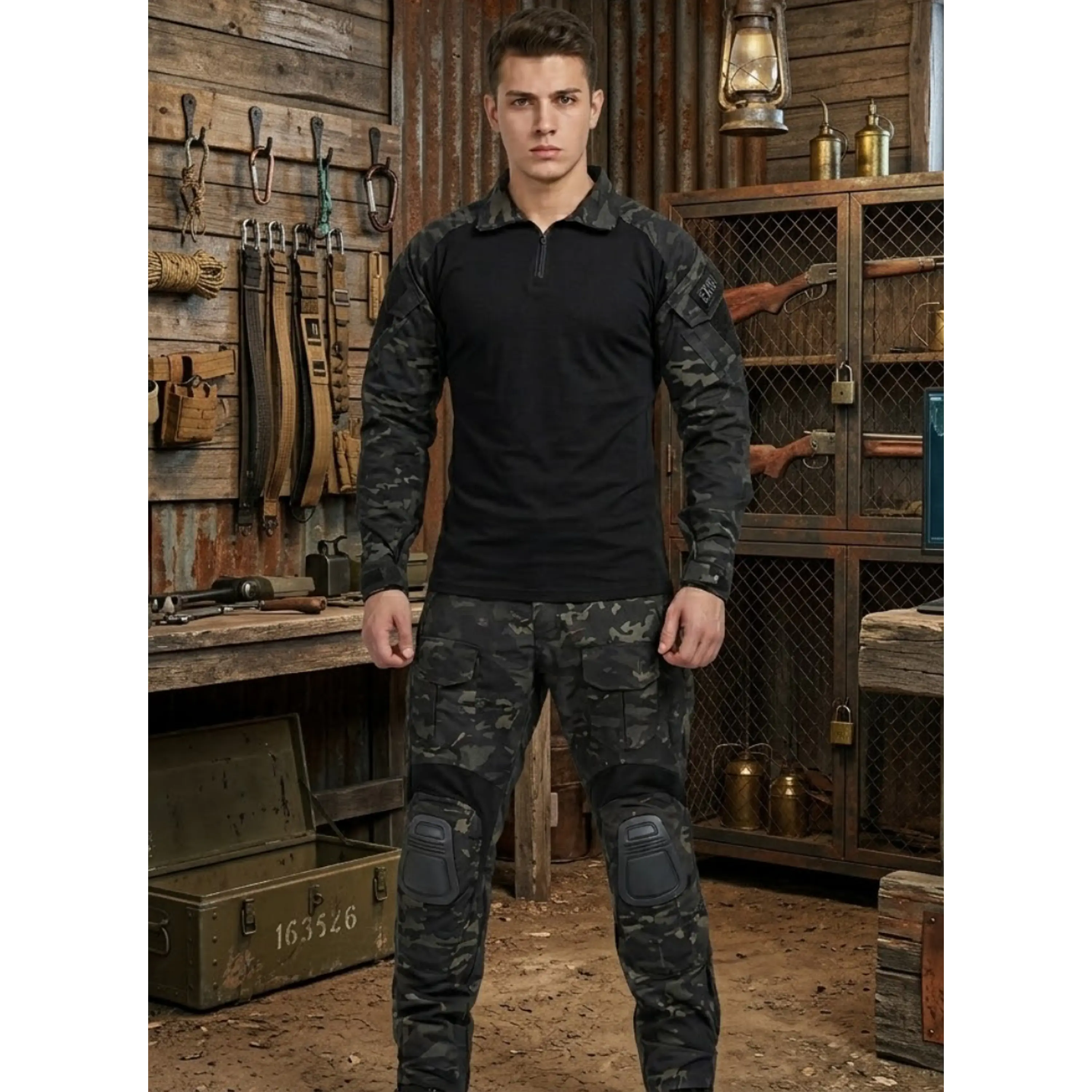 Tenida Completa Militar Tactico Polera + Pantalon + Rodilleras  1