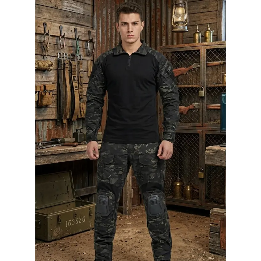 Tenida Completa Militar Tactico Polera + Pantalon + Rodilleras  1