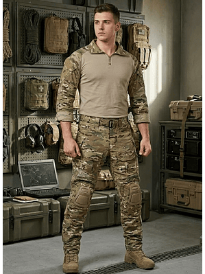 Tenida Completo Militar Tactico Polera + Pantalon + Rodilleras