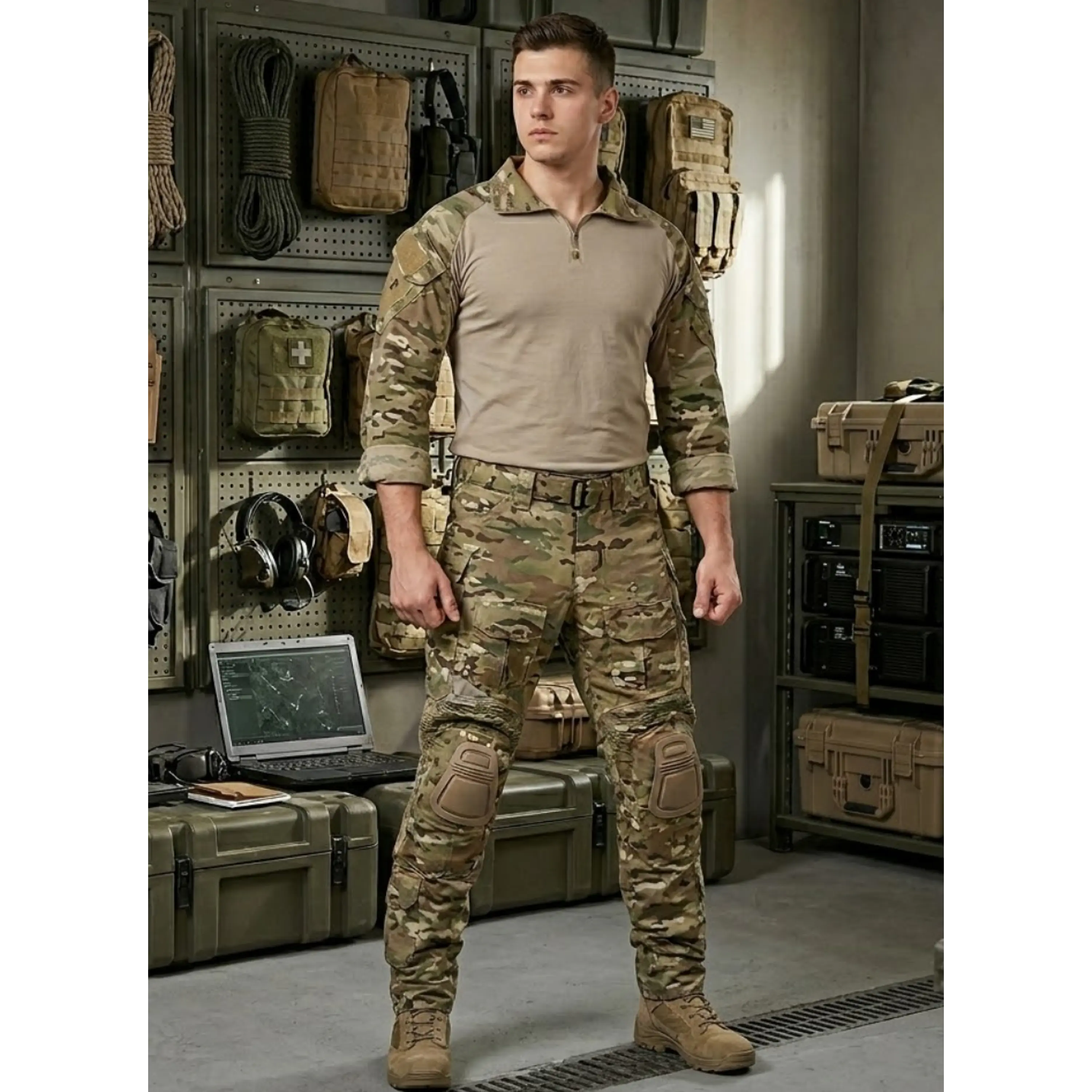 Tenida Completo Militar Tactico Polera + Pantalon + Rodilleras 1