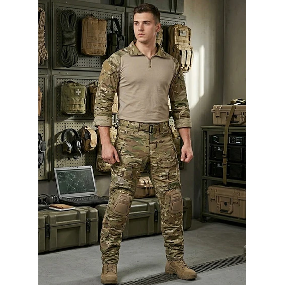 Tenida Completo Militar Tactico Polera + Pantalon + Rodilleras 1