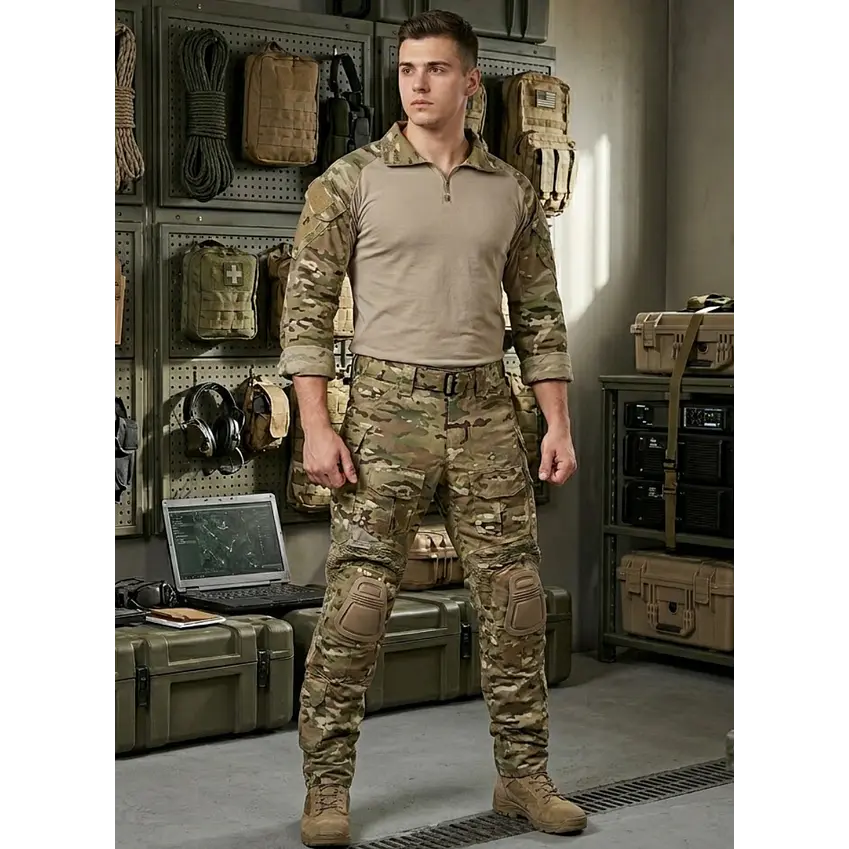 Tenida Completo Militar Tactico Polera + Pantalon + Rodilleras 1
