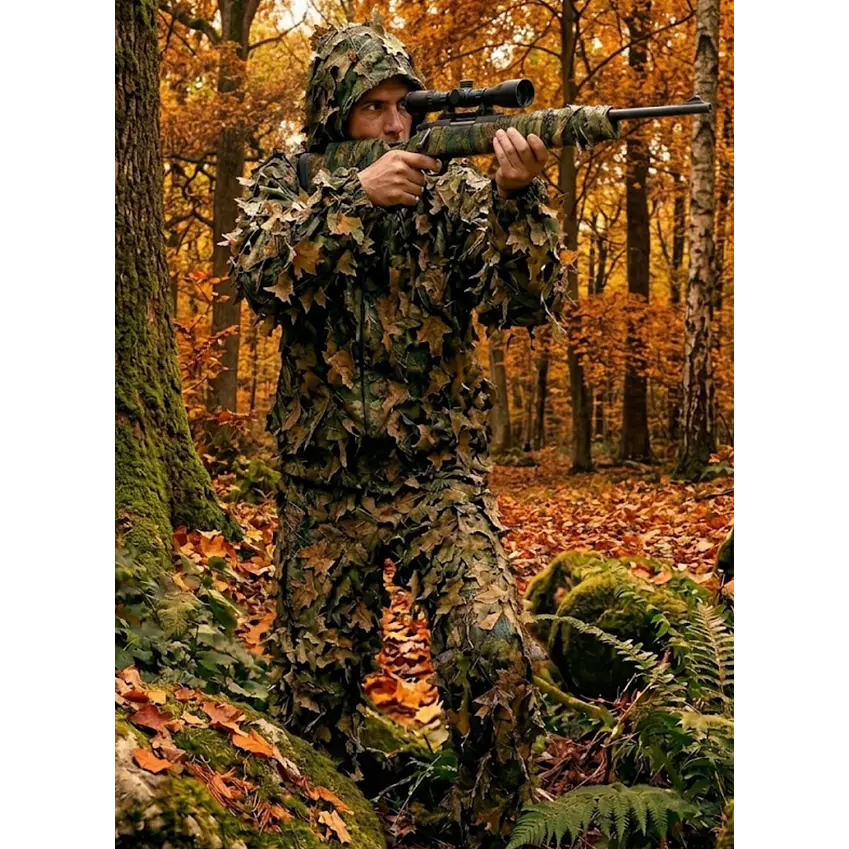 Traje Camuflaje Ghillie 3D Hojas Woodland Camuflaje Airsoft 1