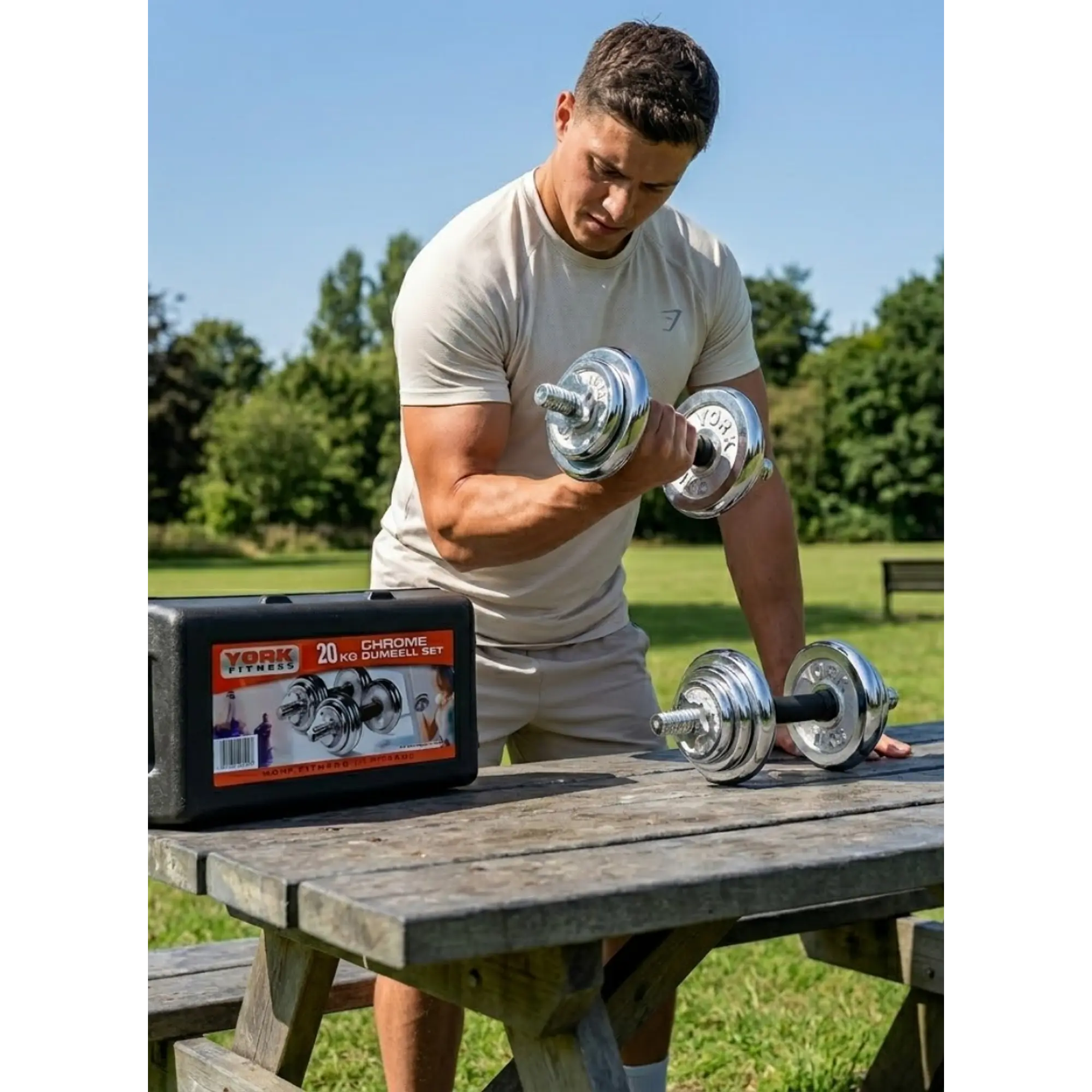 Set Mancuerna pesas Ajustables 20kg  Acero Cromado 1