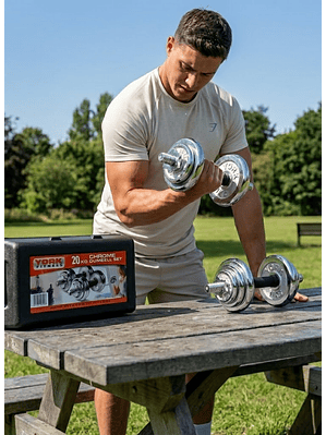 Set Mancuerna pesas Ajustables 20kg  Acero Cromado