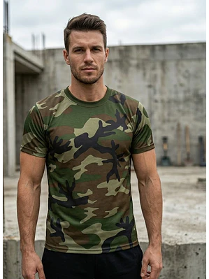 Polera Manga Corta Poliester Camuflaje Militar