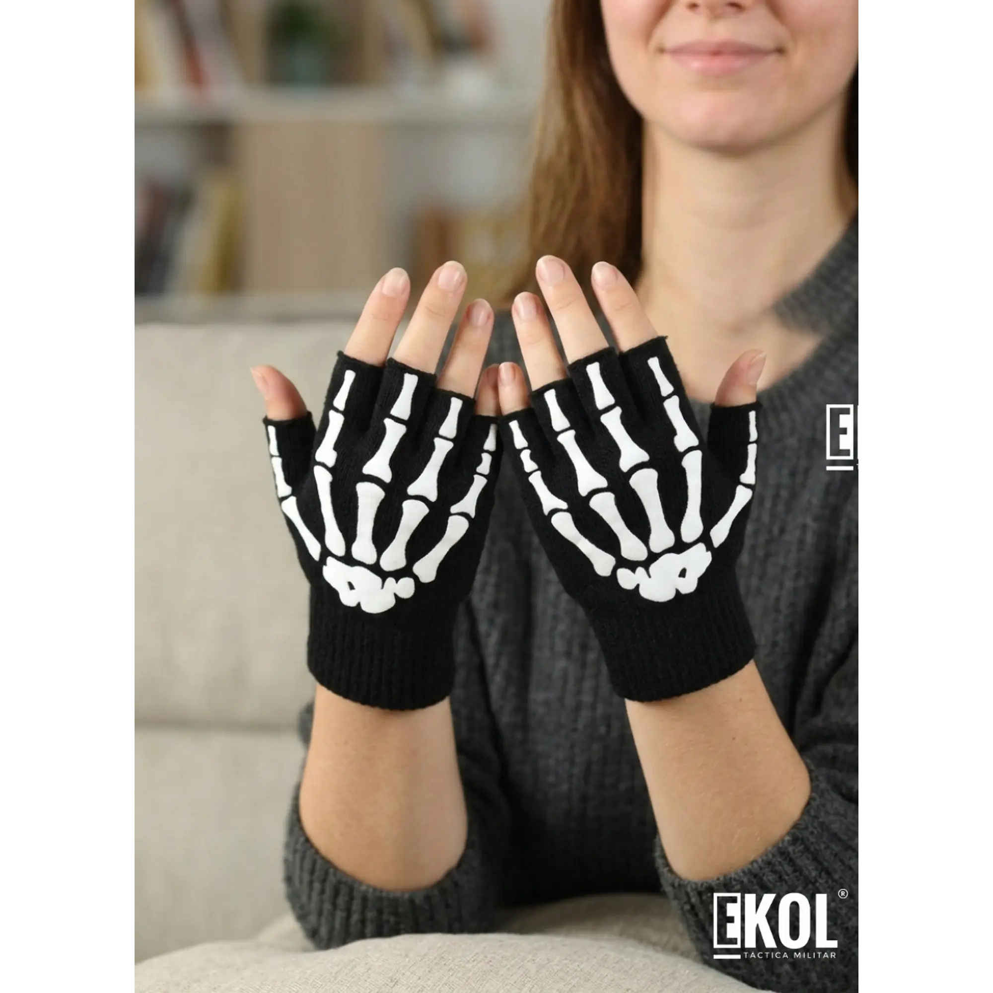 Guantes Manga Calavera Sin Dedos Bicicleta Moto Unisex 1