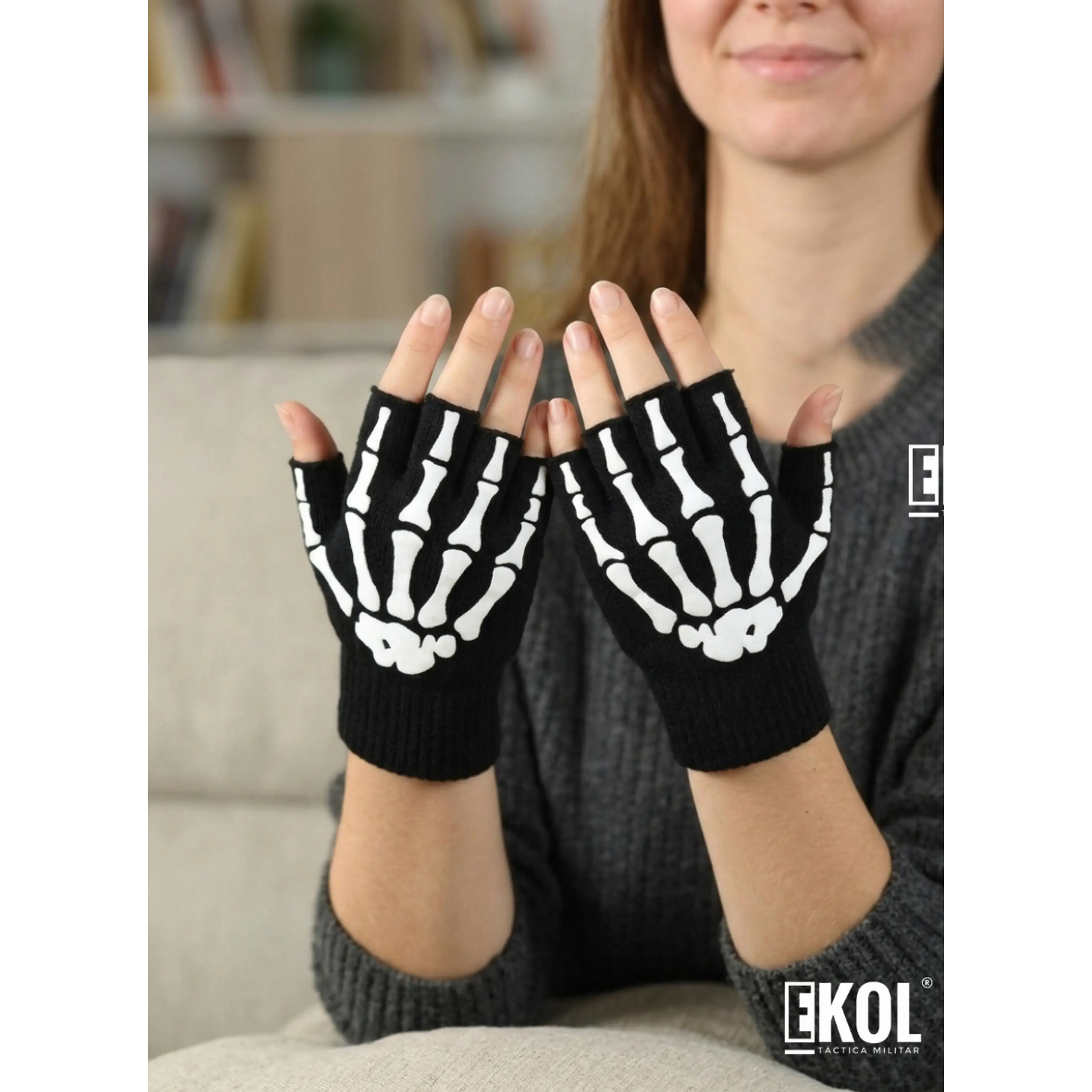 Guantes Manga Calavera Sin Dedos Bicicleta Moto Unisex 1