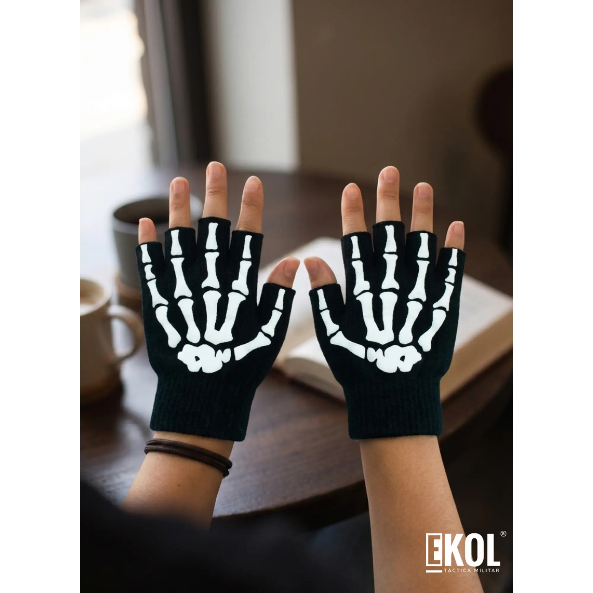 Pack 12 Guantes De Lana Diseño Calavera Sin Dedos Bicicleta Moto Unisex 2