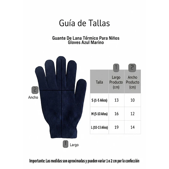 Guante De Lana Térmico Para Niños Gloves Azul Marino 3
