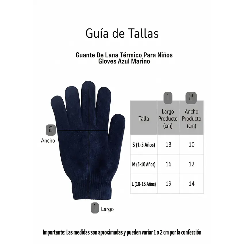 Guante De Lana Térmico Para Niños Gloves Azul Marino 3