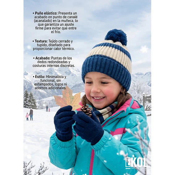 Guante De Lana Térmico Para Niños Gloves Azul Marino 4