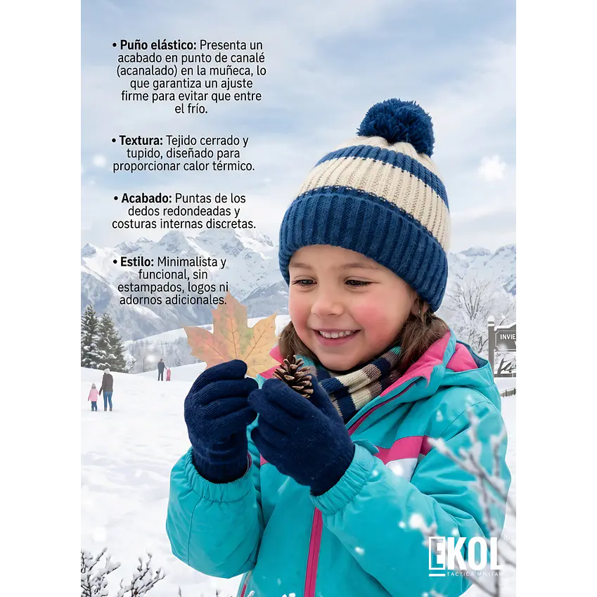 Guante De Lana Térmico Para Niños Gloves Azul Marino 4