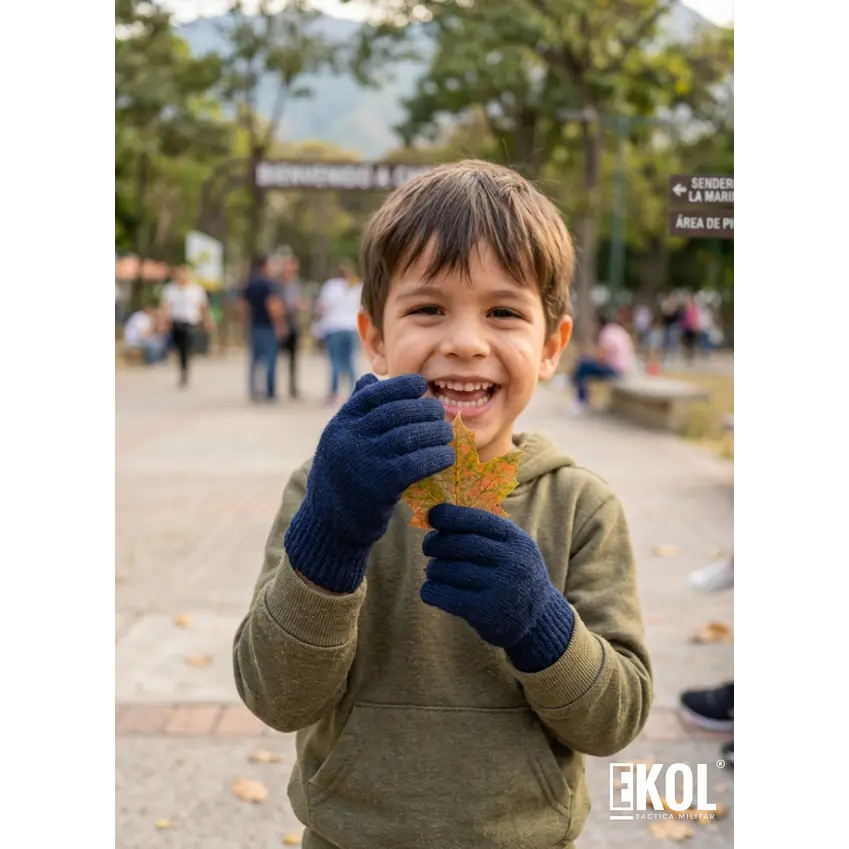 Guante De Lana Térmico Para Niños Gloves Azul Marino 5