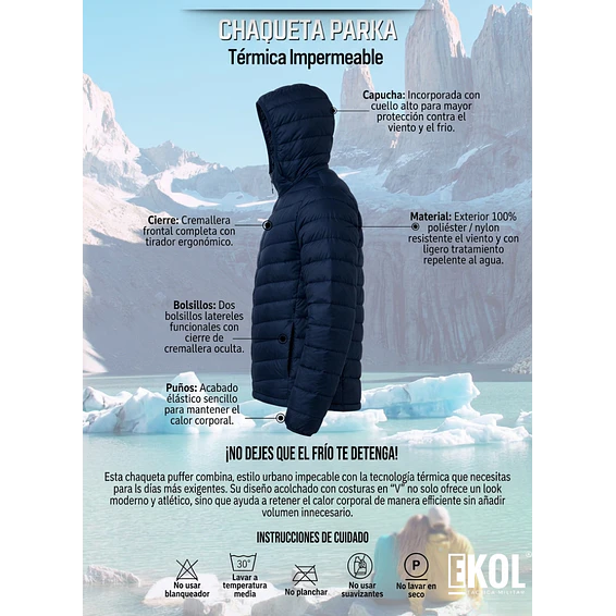 Chaqueta Parka Térmica Azul Comodidad y Calce Perfecto 3