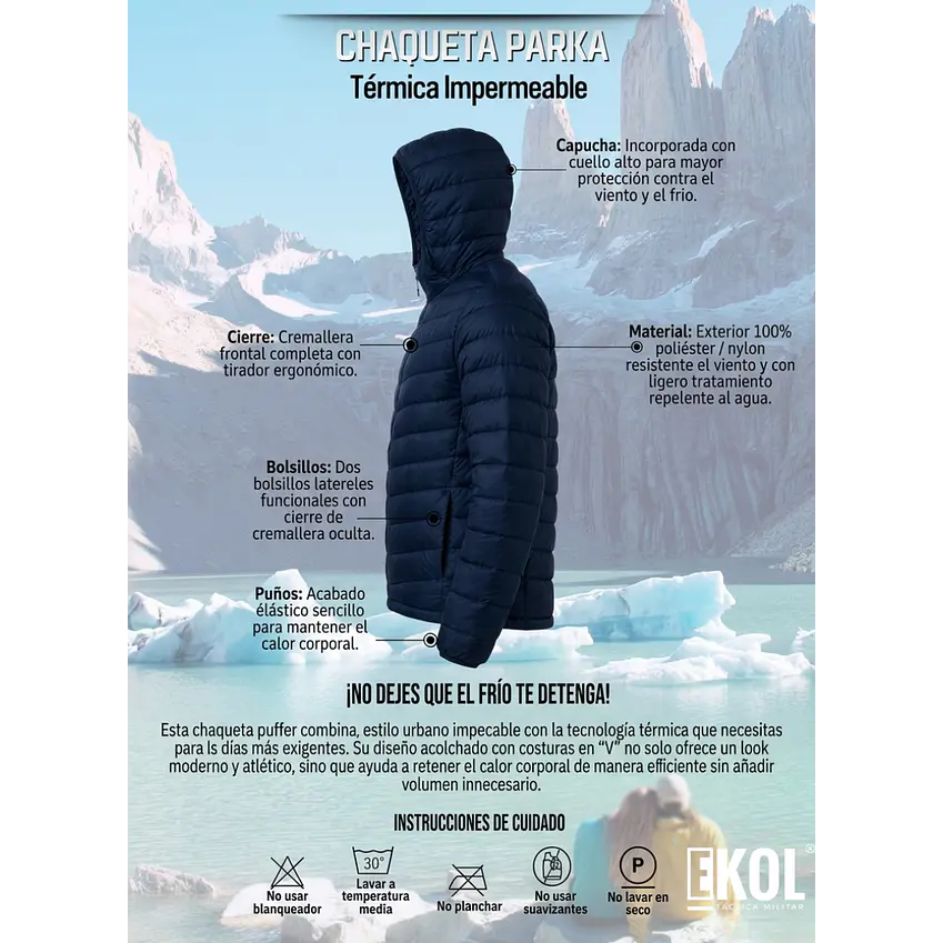 Chaqueta Parka Térmica Azul Comodidad y Calce Perfecto 3