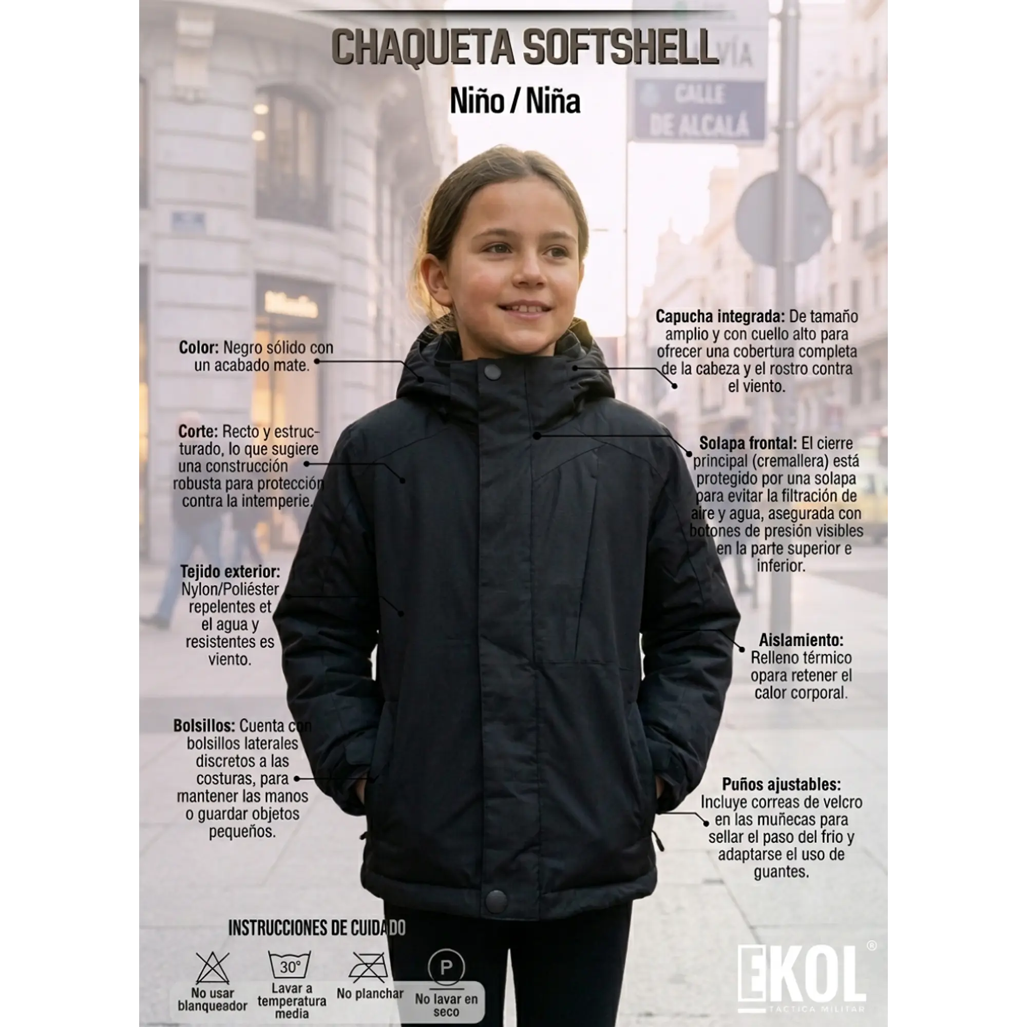 Chaqueta Térmica Softshell para Niños y Niñas Impermeable y Cortavientos 4