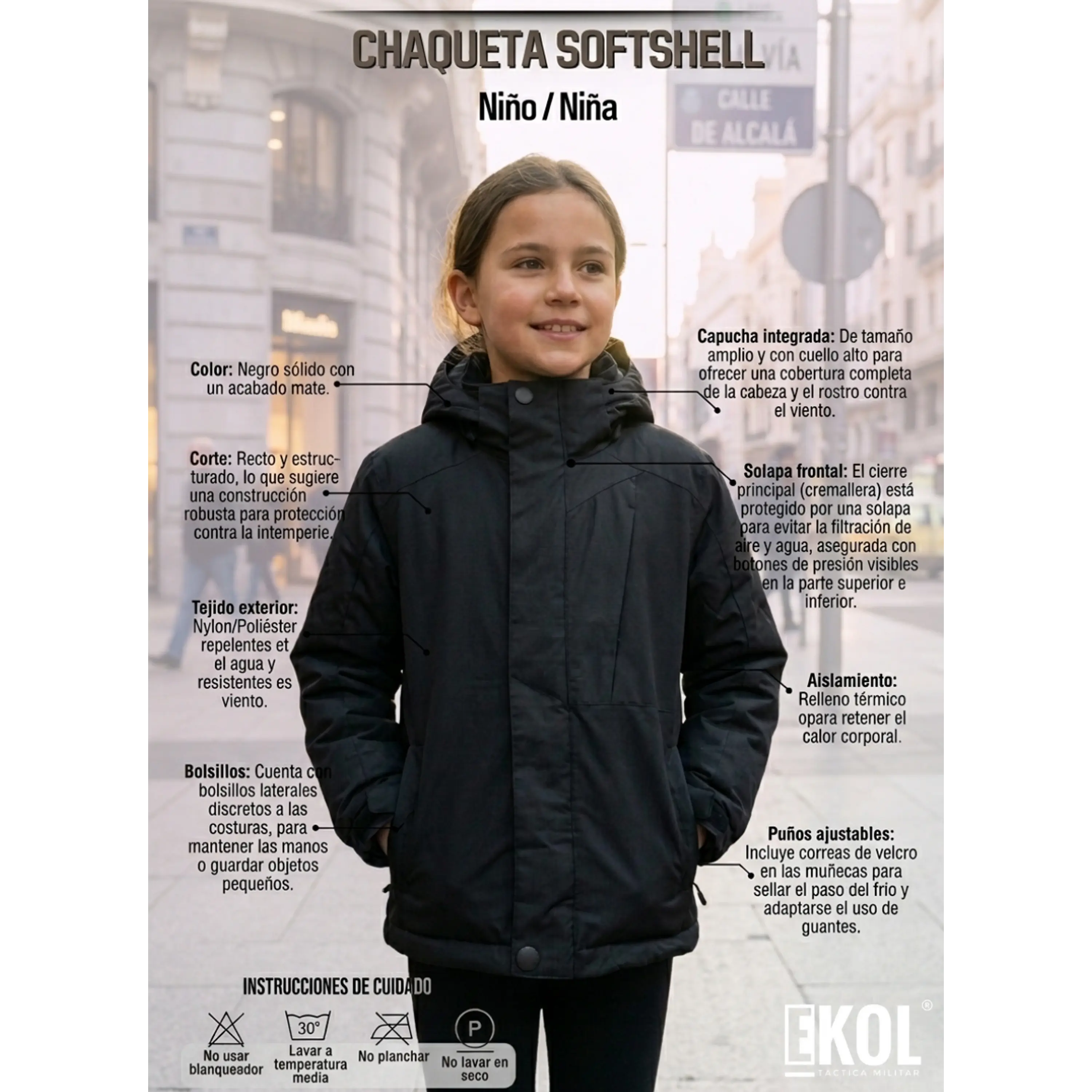 Chaqueta Térmica Softshell para Niños y Niñas Impermeable y Cortavientos 4