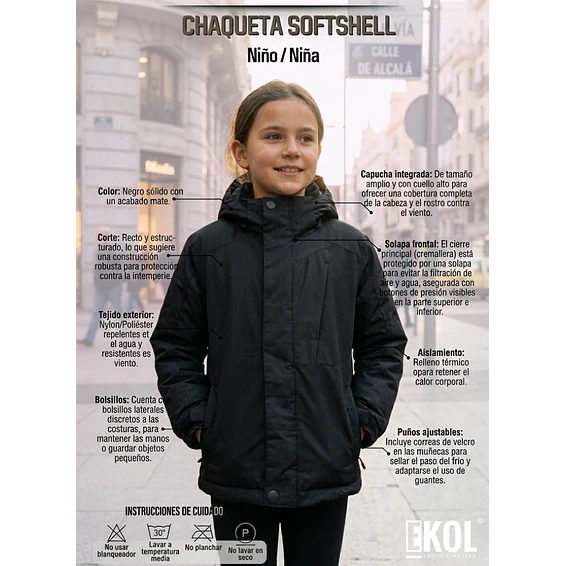 Chaqueta Térmica Softshell para Niños y Niñas Impermeable y Cortavientos 5