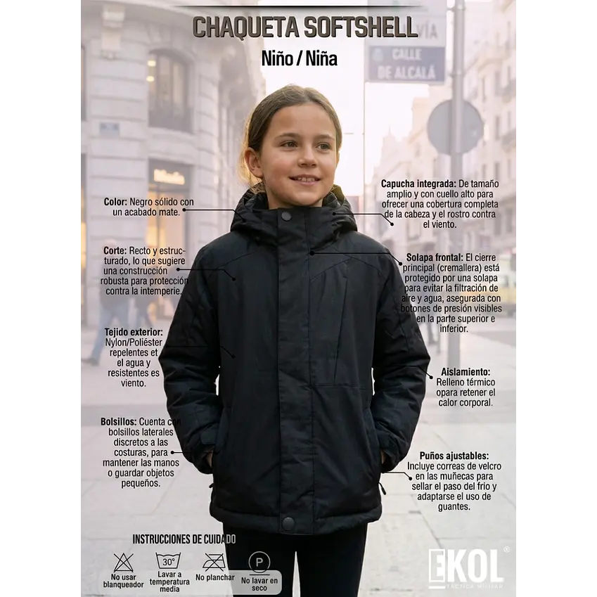 Chaqueta Térmica Softshell para Niños y Niñas Impermeable y Cortavientos 5